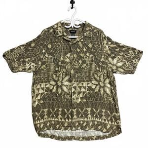 Vtg 90's Claiborne Men's Rayon Short Sleeve Button-Up Shirt Single Stitch Large